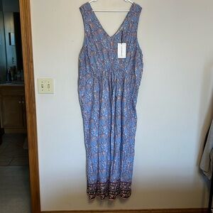 NWT Lucky Brand Plus Size 3X Floral Print Sleeveless Maxi Dress Blue Pink Boho